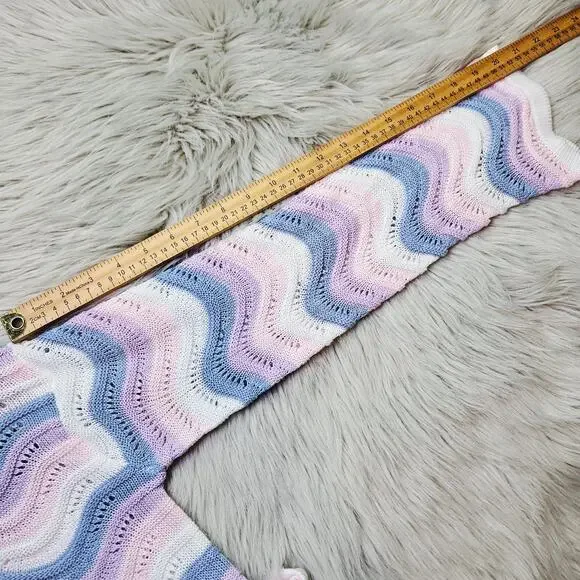 Pastel Wave Open Knit Sweater Large Cottage Y2K Soft Girl Lightweight Coquette - Picture 12 of 12